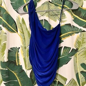 Elegant Blue Women's One-Shoulder Tank Top